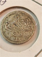 EGYPT 1874 1 QIRSH ABDULAZIZ SILVER COIN.N38