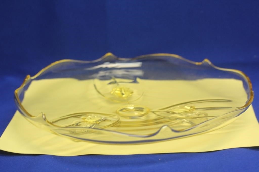A Yellow Depression Glass Footed Plate