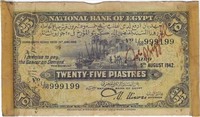 Egypt 1st issue 25 Piastres 1942 SIGNED  Fancy SN