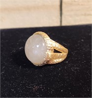 RL Hammered Yellow Gold Plated Opaque Stone Ring