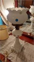 17x8in painted milkglass lamp