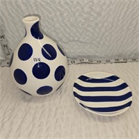 Ashland White & Blue Vase/Dish