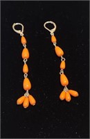 Vintage Coral Beaded Drop Earrings