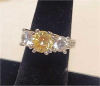 Sterling CZ Yellow Stone Ring