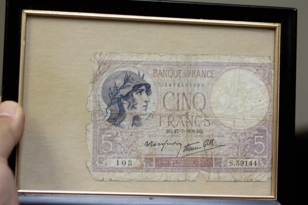 Framed 5 Cing Francs