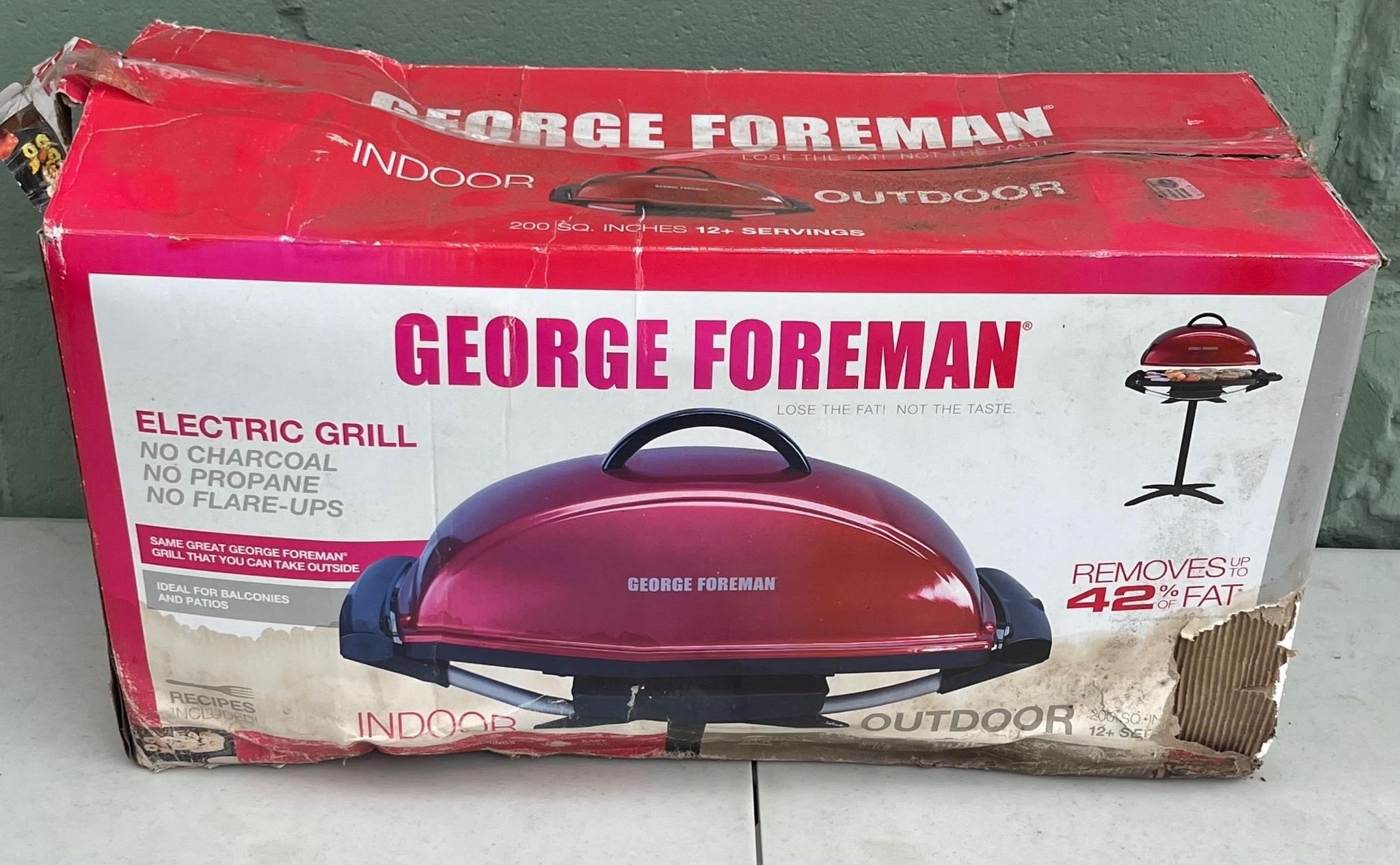 NIB GEORGE FOREMAN ELECTRIC GRILL ON STAND