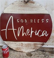 23-in metal round hanging sign God bless America
