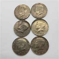 6- KENNEDY HALF DOLLARS 2- 1967, 2- 1968 & 2-
