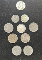 Germany lot of 10 coins,lit 1800s early 1900s.MD7.