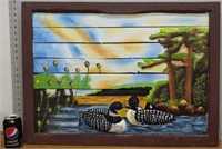 Hand painted wooden duck picture