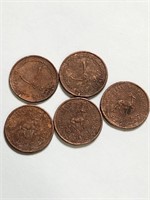 Lot of 5 coins Qatar and Dubai 1 Dirhem.M61A