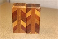 Pair of Wooden Inlaid Salt and Pepper Shakers