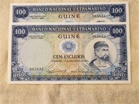 PORTUGUESE Guinea" 100 Escudos X 2 Consecutive