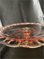 Depression Glass Hocking Open Lace Pink Cake Stand