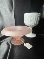 40's Art Deco Pink Satin Rolled Edge Compote +1