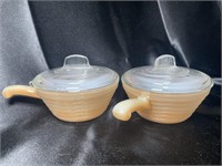 VTG FireKing Peach Luster Beehive Bowls w/ lids