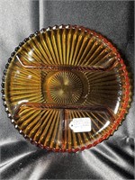 Large Indiana Glass Amber 4-Part Serving Plate
