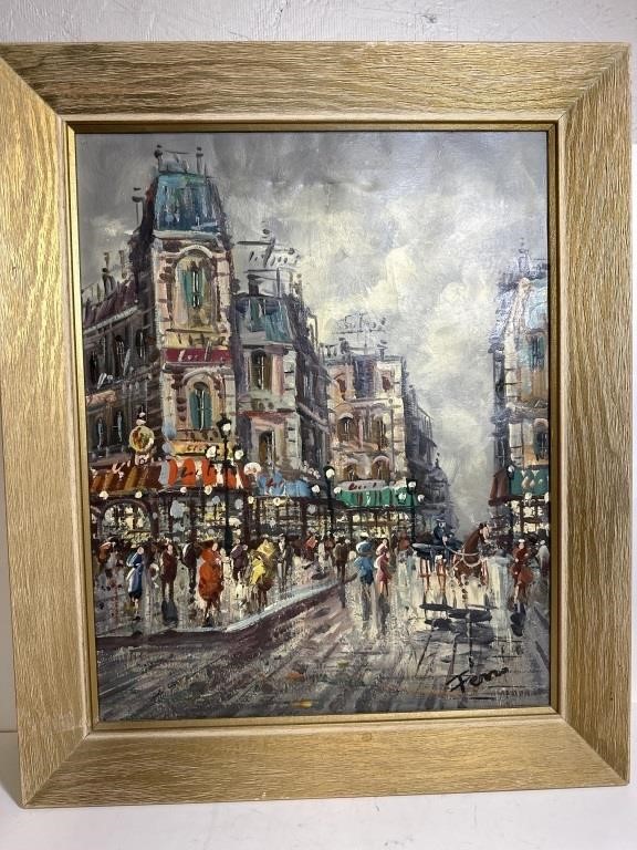 Vintage 1960’s oil on canvas painting city life