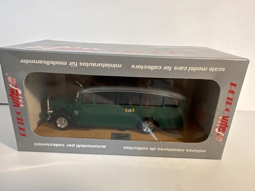 Vintage diecast mint in box retro bus green