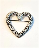 Vintage 925 Silver Heart Brooch Pin