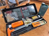 Gun cleaning kit and Coleman flask