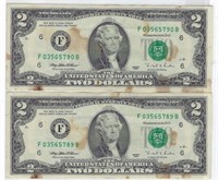 US$2 FRN Fancy SN x2 Cons. 1Bookends.FN34