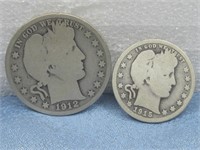 Barber Half & Quarter Dollar Coins 90% Silver