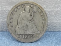 1853 Seated Liberty Quarter Coin 90% Silver