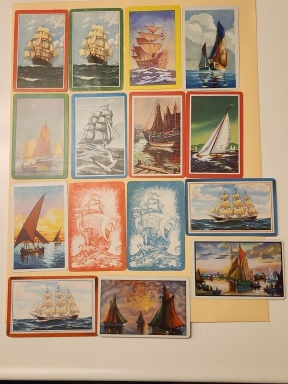Vintage 15 Playing Cards Sailing Ships .Z4c10