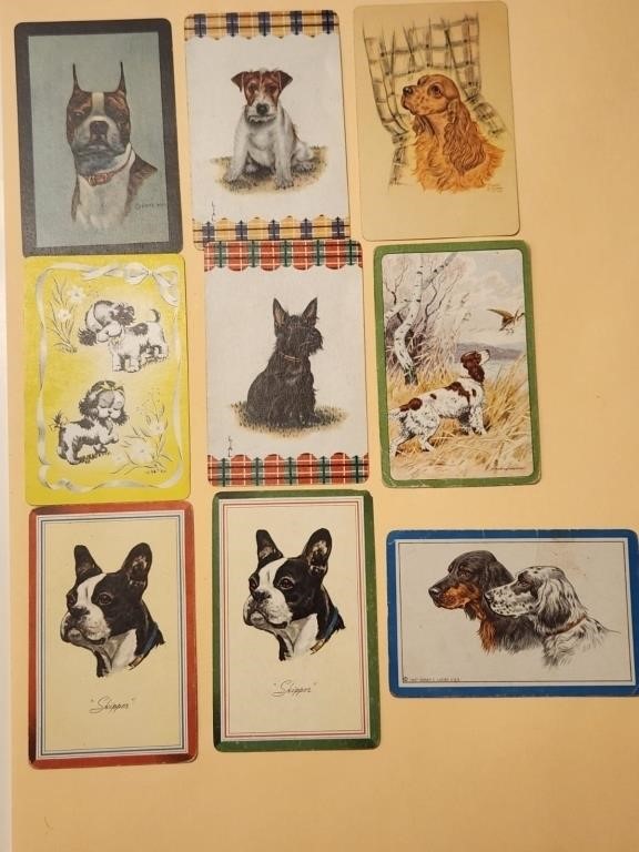 Vtg Playing Cards Dogs Signed x 9 Cards.Z4c7