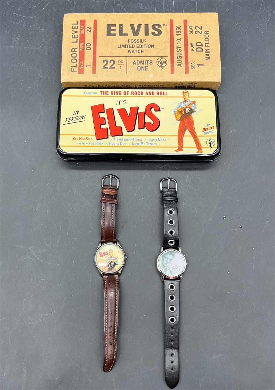 2 ELVIS PRESLEY WATCHES- 1 IS FOSSIL LIMIT. EDIT.