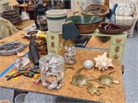 Roseville Crock, Jars of Seashells, Fish Decor
