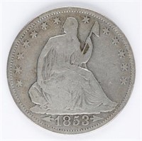 1853 US SEATED LIBERTY SILVER HALF DOLLAR