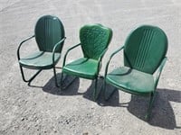 3 Vintage Metal Chairs - Green