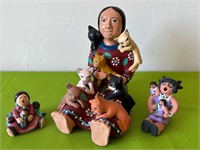 3 Story Teller Figurines Peru, White Feather & MA