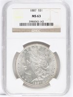 1887 US MORGAN SILVER $1 DOLLAR COIN