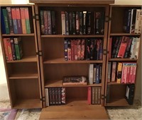 WOOD VHS CABINET AND CONTENTS
