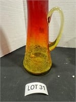 RED AND YELLOW CRACKLE GLASS PITCHER