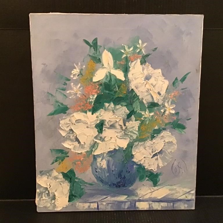 BLUE MULTI FLORAL PAINTING ON CANVAS