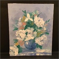 BLUE MULTI FLORAL PAINTING ON CANVAS