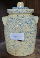 BLUE MARBLE & IVORY  COLORED CROCK JAR WITH LID