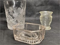 Antique Pressed Glass Miniature Bowl & Vase