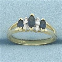 Sapphire and Diamond Split Shank Ring in 14k Yello