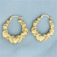 Vintage Puffy Heart Hoop Earrings in 10k Yellow Go