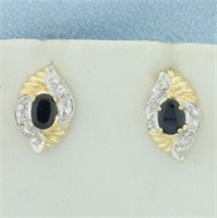 Sapphire and Diamond Button Earrings in 14k Yellow