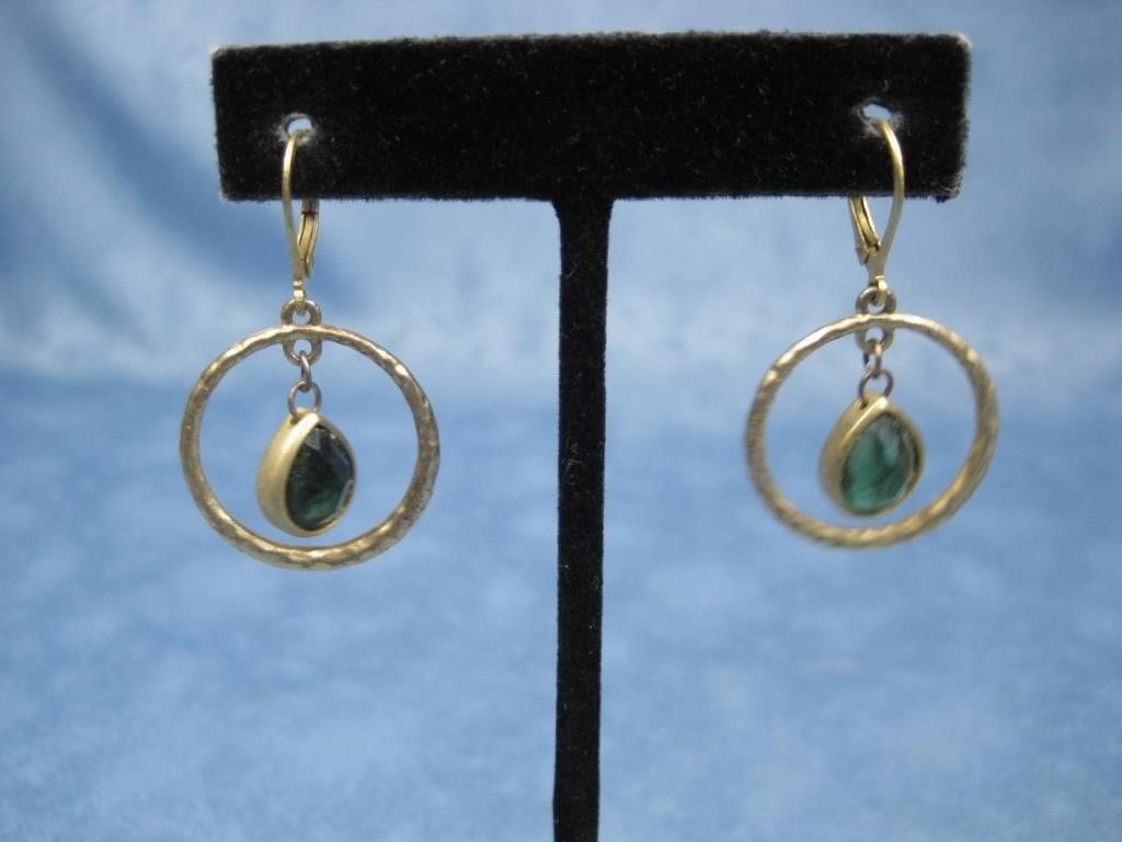 Costume Jewelry Green Glass Earrings