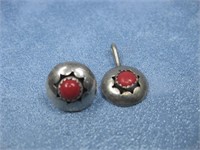 Vtg Sterling Silver Tested Coral Earrings See