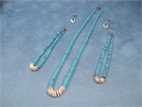 Vtg Turquoise & Heishi Necklace Earring Set