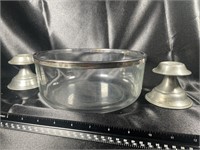 VTG Large Glass Bowl w/ Silver Plated Rim +Bonus