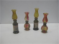 Four Vtg Glass Oil Lamps Tallest 9.5" Untested